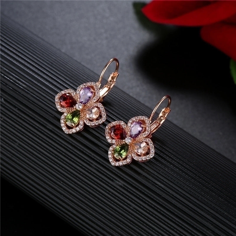 1 Pair Retro Flower Plating Inlay Copper Zircon K Gold Plated Earrings