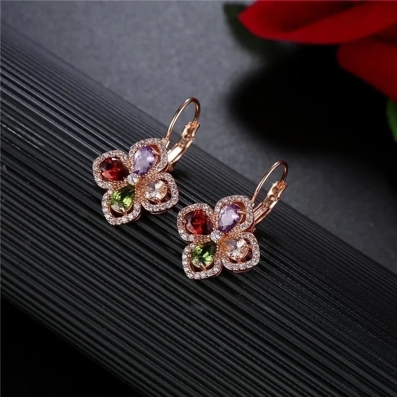 1 Pair Retro Flower Plating Inlay Copper Zircon K Gold Plated Earrings