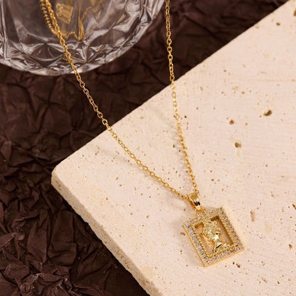 Titanium Steel Copper Leaf Heart Shape Pendant Necklace