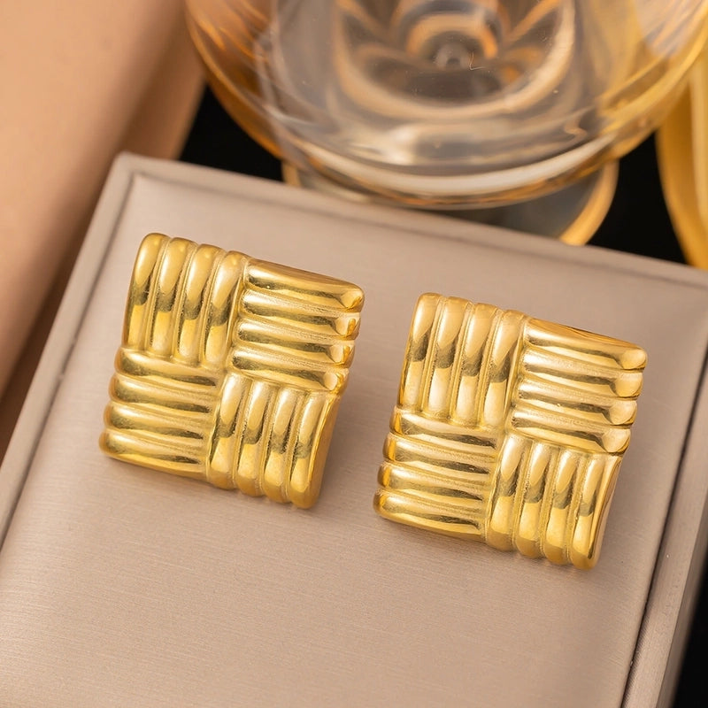 1 Pair Casual Minimalist Geometric Pleated Titanium Steel Ear Studs