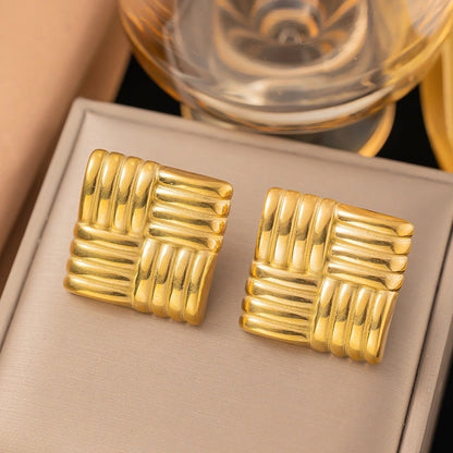 1 Pair Casual Minimalist Geometric Pleated Titanium Steel Ear Studs