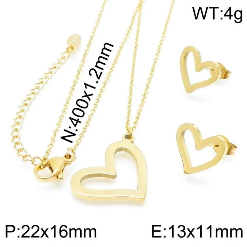 Minimalist Classic Style Heart Shape Stainless Steel Titanium Steel 18K Gold Plated Plating Bracelets Earrings Necklace