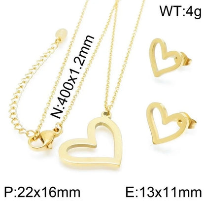 Minimalist Classic Style Heart Shape Stainless Steel Titanium Steel 18K Gold Plated Plating Bracelets Earrings Necklace