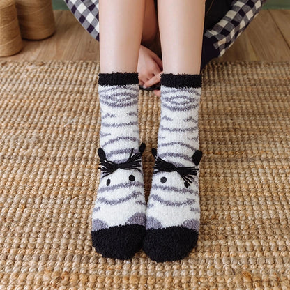 29 Cartoon Straight Embroidered Three-dimensional Animal Coral Fleece Christmas Warm Home Floor Socks Half Velvet Tube Socks