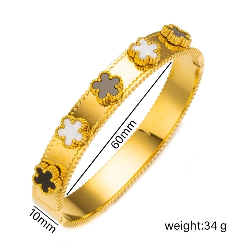 Elegant Letter Heart Shape Flower Titanium Steel Bangle