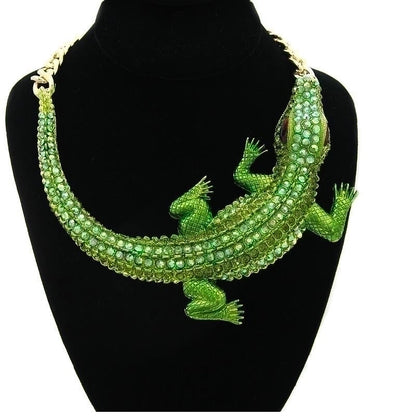 Halloween Decoration Retro Big Crocodile Shape Diamond-studded Necklace