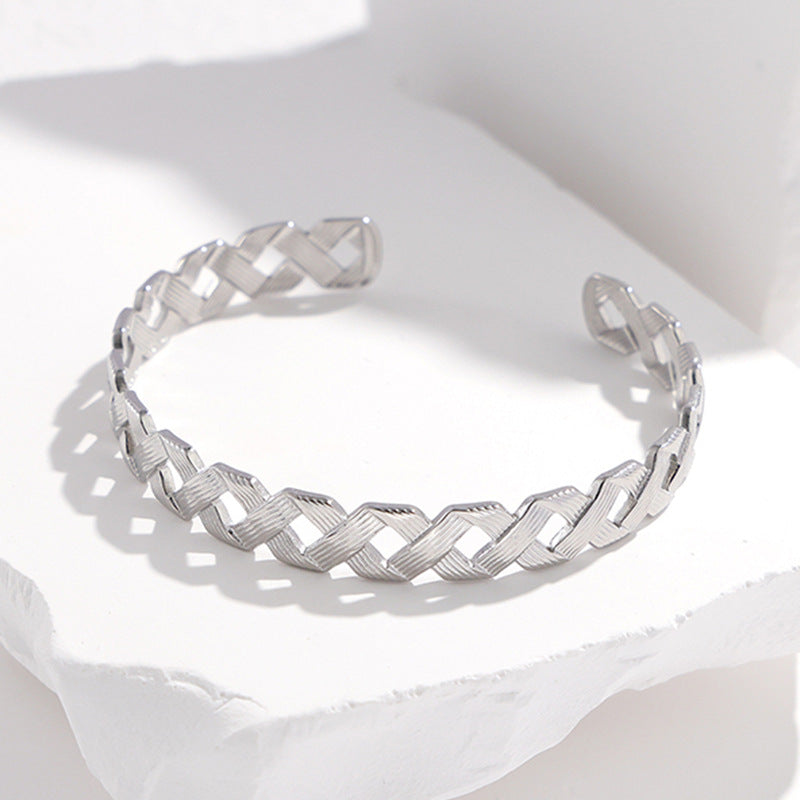 2 Pieces Expressive Stripe Stainless Steel Electroplating Bangles