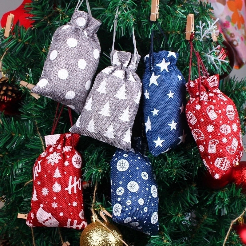 Christmas Bag Linen Drawstring Colorful Cartoon Gift Bag Amazon Christmas Suit 24 Candy Gift Bags