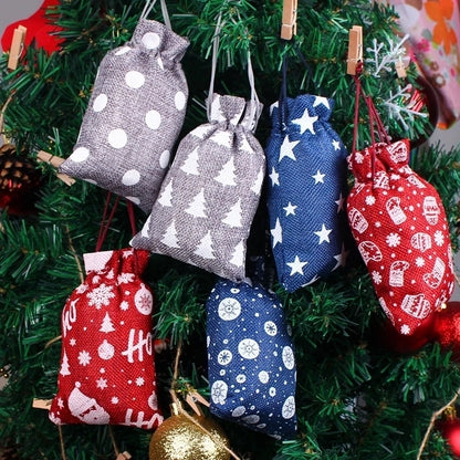 Christmas Bag Linen Drawstring Colorful Cartoon Gift Bag Amazon Christmas Suit 24 Candy Gift Bags