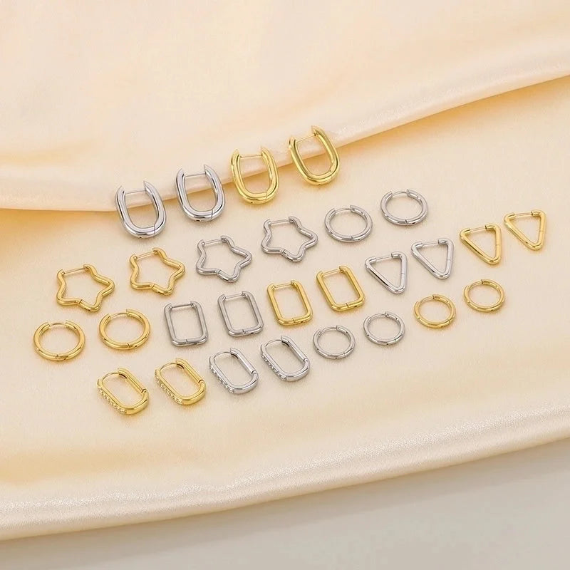 1 Pair Basic Minimalist Classic Style Geometric Star Solid Color 304 Stainless Steel 18K Gold Plated Hoop Earrings