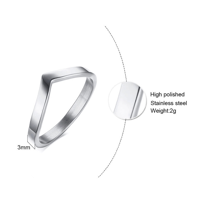 Fashion V Shape 304 Stainless Steel Zircon Inlay Stainless Steel Rings