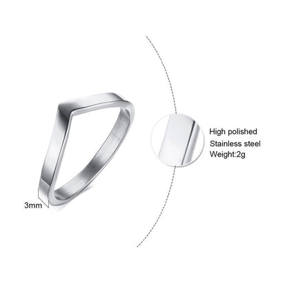 Fashion V Shape 304 Stainless Steel Zircon Inlay Stainless Steel Rings