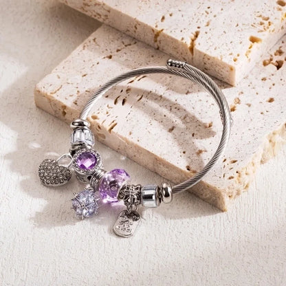 Elegant Cute Heart Shape Lock 304 Stainless Steel Alloy Rhinestones Bangle In Bulk