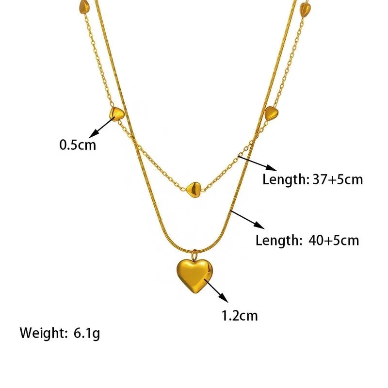 Minimalist Geometric Heart Shape Titanium Steel Shell Zircon 18K Gold Plated Inlay Layered Necklaces Necklace