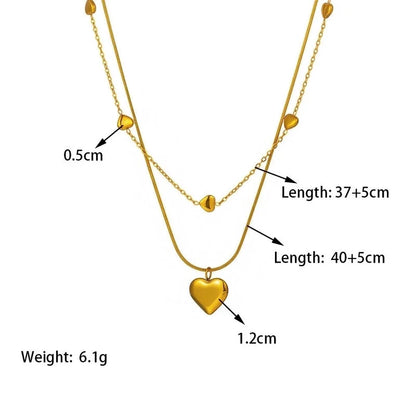 Minimalist Geometric Heart Shape Titanium Steel Shell Zircon 18K Gold Plated Inlay Layered Necklaces Necklace