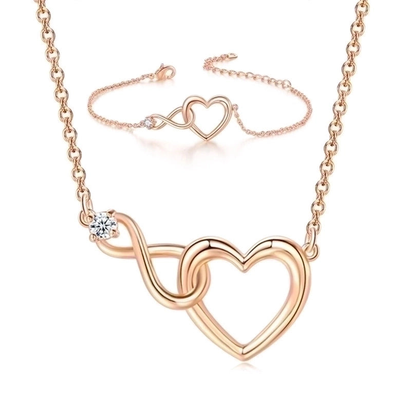 Sweet Minimalist Infinity Heart Shape Copper Inlay Zircon Bracelets Necklace