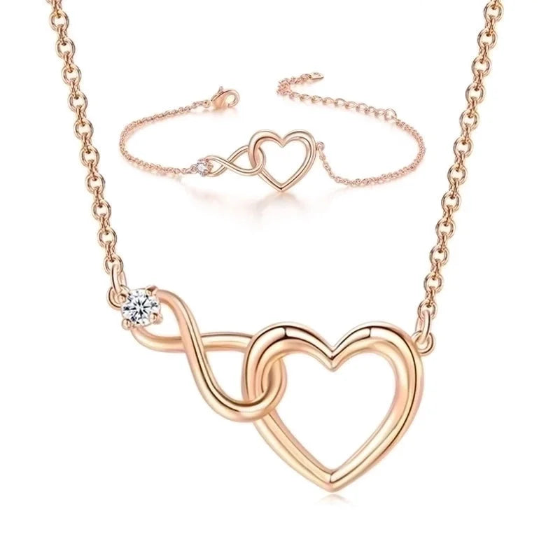 Sweet Minimalist Infinity Heart Shape Copper Inlay Zircon Bracelets Necklace