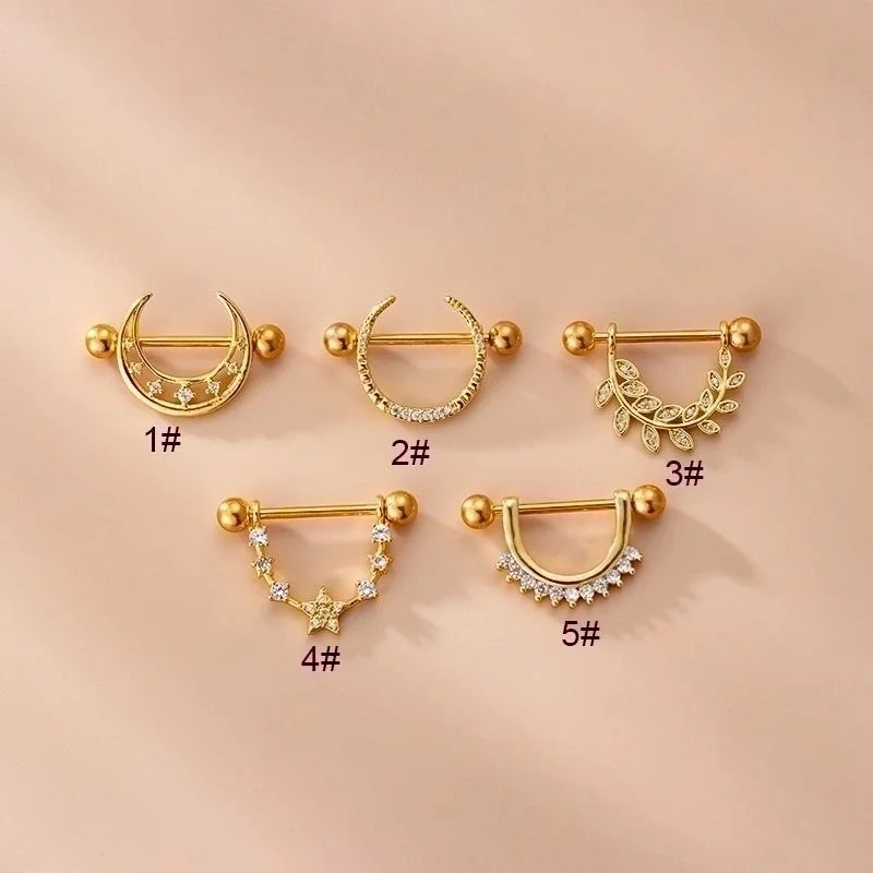 1 Piece Nipple Rings & Studs Fashion Leaf Star Moon 316L Stainless Steel Copper Plating Zircon