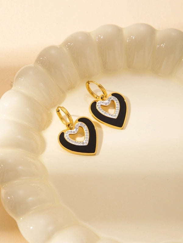 IG Style Minimalist Heart Shape Titanium Steel Shell Zircon Inlay Earrings Necklace