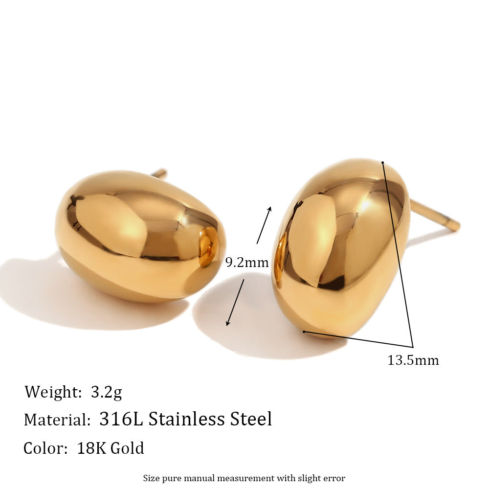 Fashion Ellipse Geometric Stainless Steel 18K Gold Plated Stud Earrings