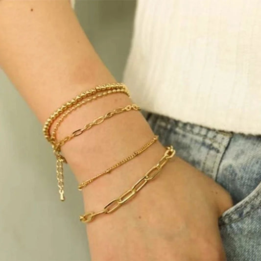 Minimalist Streetwear Solid Color 304 Stainless Steel Titanium Steel Gold Plated Bracelets In Bulk