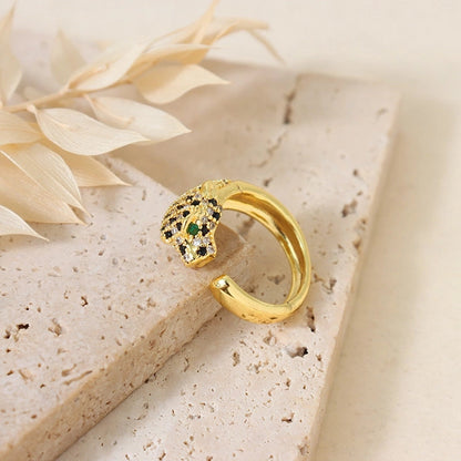 Sweet Round Copper Plating Inlay Rhinestones 18k Gold Plated Open Rings