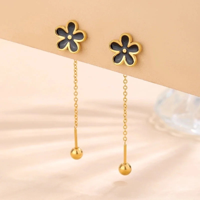 1 Pair Classic Style Flower 304 Stainless Steel 18K Gold Plated Drop Earrings