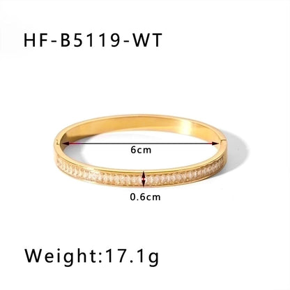 Minimalist Round Stainless Steel 18K Gold Plated Zircon Bangle In Bulk