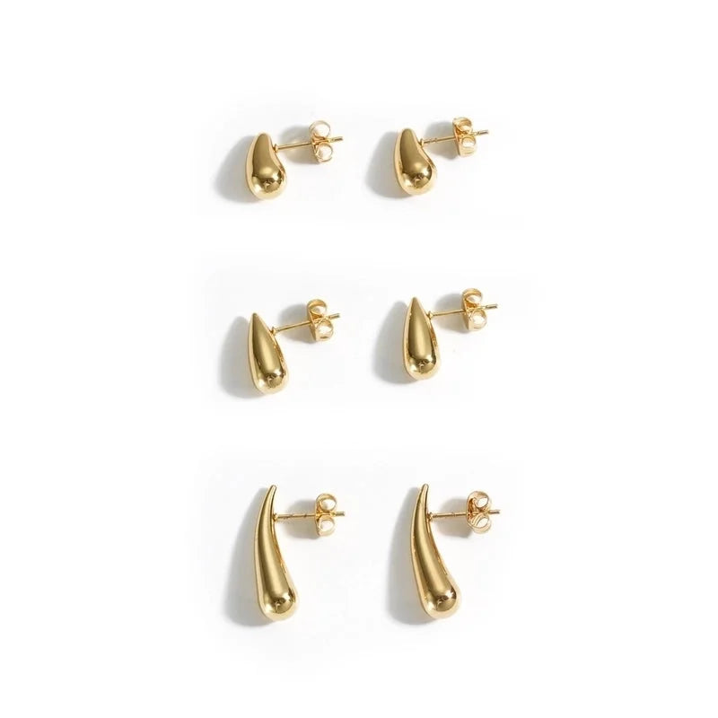 1 Pair Minimalist Water Droplets Plating 304 Stainless Steel 18K Gold Plated Ear Studs
