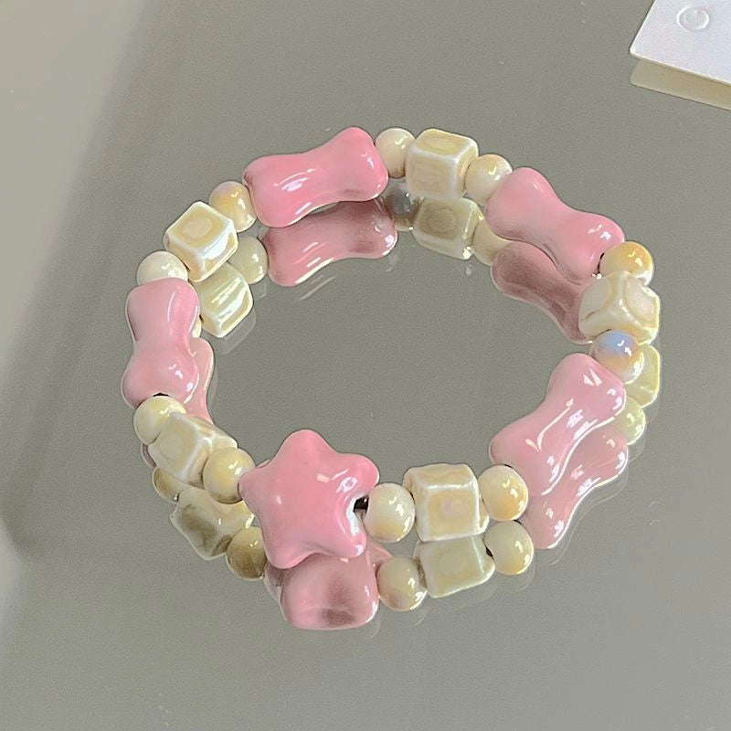 Jingdezhen Ceramic Bracelet New Color-free Women's Summer Student's Antique Beaded Bracelet Small Fresh And Popular