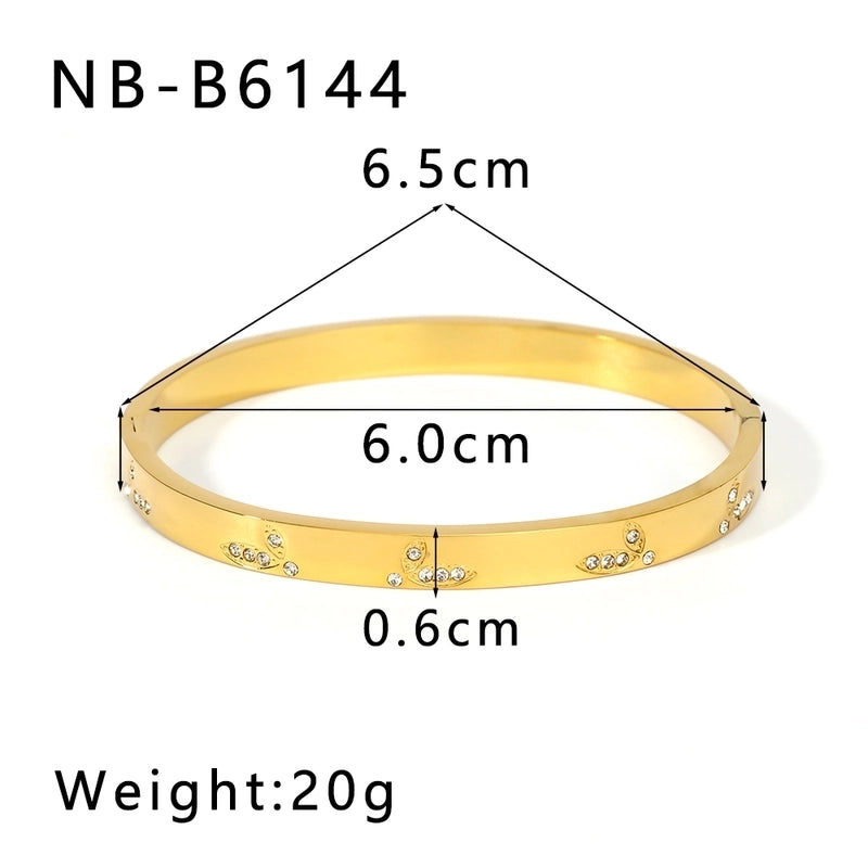 Vintage Style Minimalist Classic Style Geometric 304 Stainless Steel 18K Gold Plated Zircon Bangle In Bulk