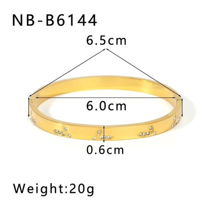 Vintage Style Minimalist Classic Style Geometric 304 Stainless Steel 18K Gold Plated Zircon Bangle In Bulk