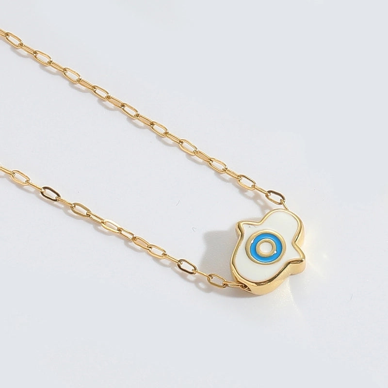 Copper 14K Gold Plated Enamel Pendant Necklace