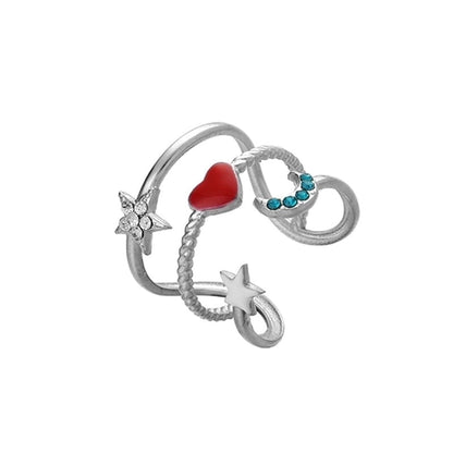 Ethnic Style Sun Star 304 Stainless Steel Artificial Gemstones Rhinestones Enamel Inlay Open Rings