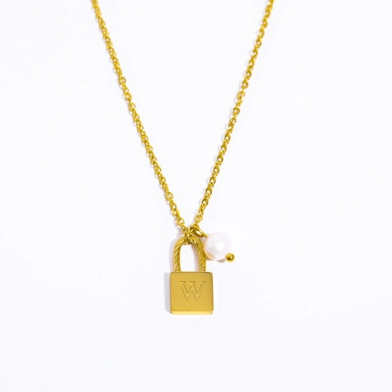 201 Stainless Steel 304 Stainless Steel Glass Gold Plated Casual Minimalist Pearl Plating Letter Lock Pendant Necklace