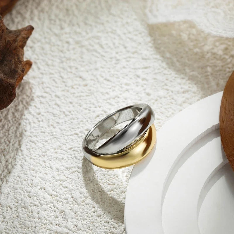 IG Style Elegant Geometric Copper Mixed Metal Rings