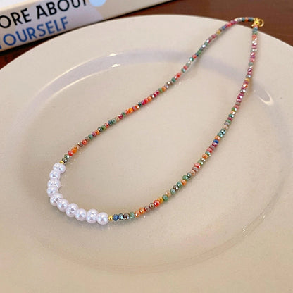 Natural Stone Freshwater Pearl Minimalist Beaded Geometric Necklace