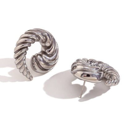 Fashion Round Circle Geometric Stainless Steel 18K Gold Plated Stud Earrings