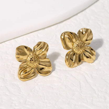 Cute Flower Stainless Steel Electroplating Stud Earrings