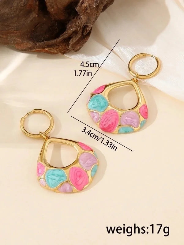 1 Piece Retro French Style Artistic Water Droplets 304 Stainless Steel Glass 18K Gold Plated Drop Earrings
