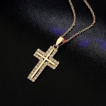 Religious Jewelry Copper-plated 18k Gold Zircon Cross Pendant Necklace