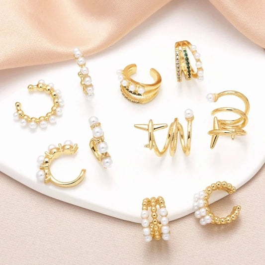 1 Pair Basic Minimalist C Shape Inlay Copper Zircon 18K Gold Plated Ear Cuffs