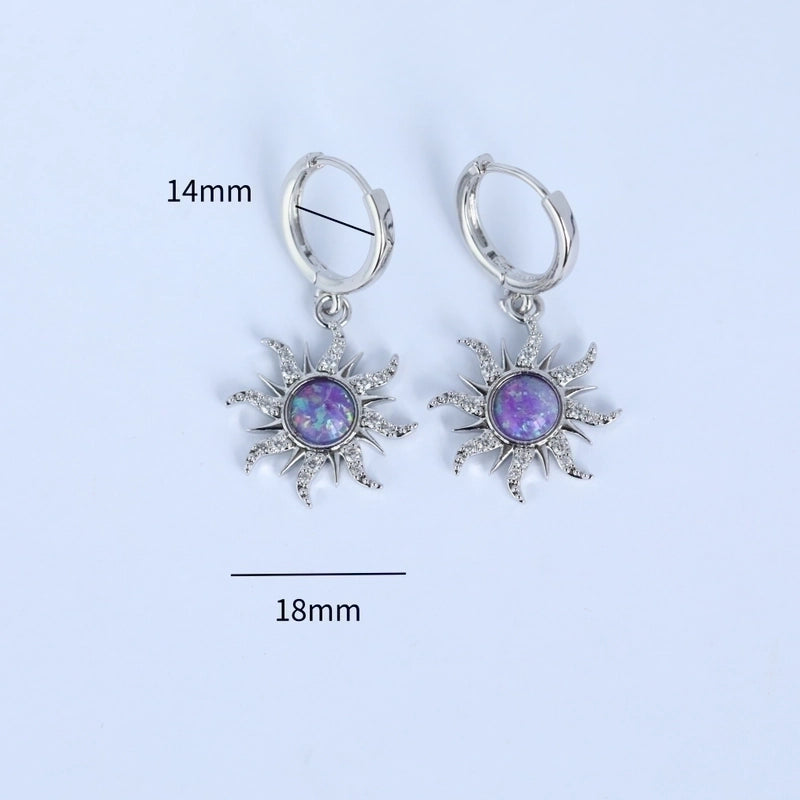 Copper Gold Plated Casual Minimalist Inlay Sun Artificial Opal Zircon Rings Earrings Necklace