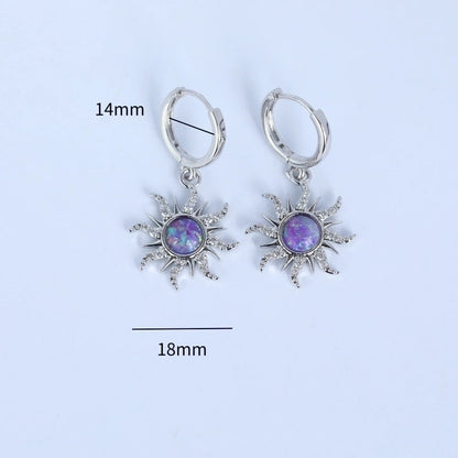 Copper Gold Plated Casual Minimalist Inlay Sun Artificial Opal Zircon Rings Earrings Necklace