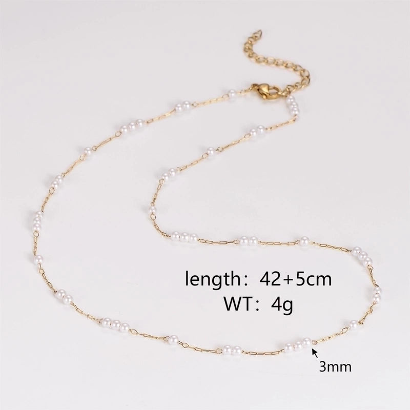 Casual Minimalist Round Heart Shape 304 Stainless Steel Artificial Pearl Necklace