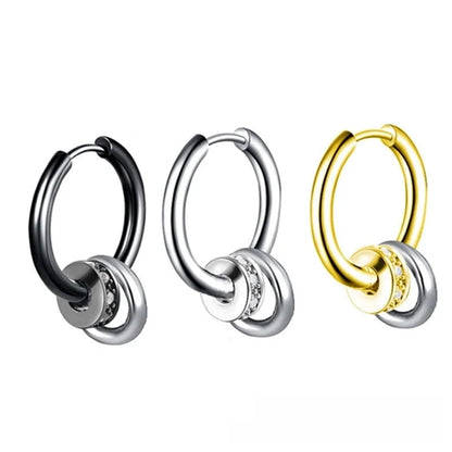 Earrings Men's And Women's Fashion Earrings With Hanging Drill Round Earrings Internet Popular Taobao Supply Titanium Steel Earrings Accessories