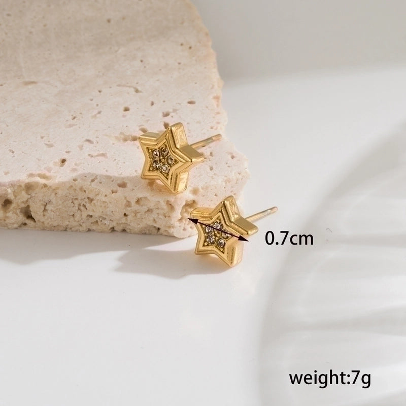 1 Pair Minimalist Classic Style Geometric Star Flower Plating Inlay Stainless Steel Zircon 18k Gold Plated Ear Studs
