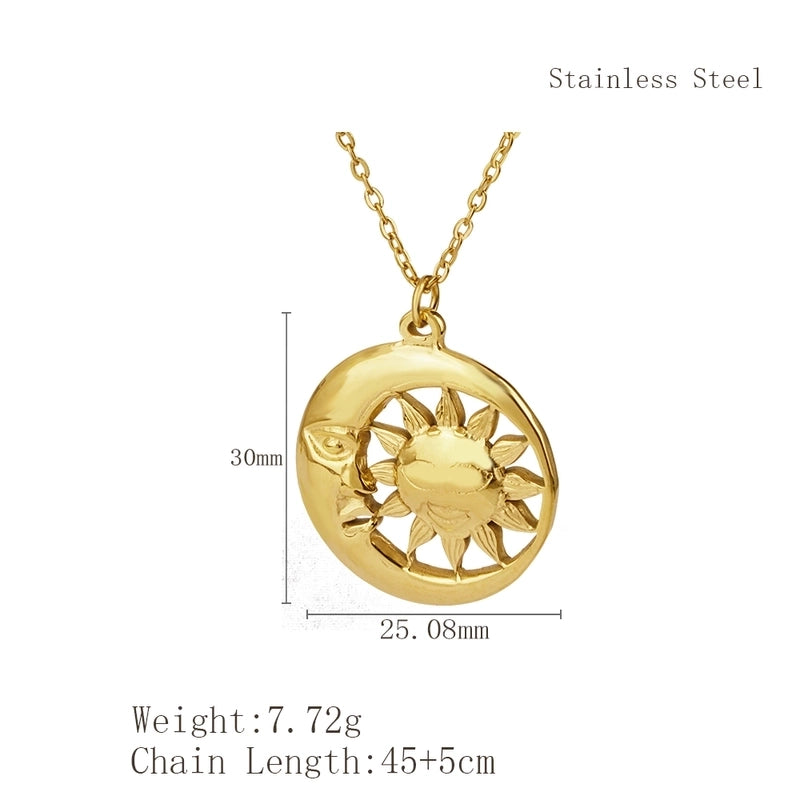 Minimalist Classic Style Sun Moon 304 Stainless Steel 18K Gold Plated Plating Pendant Necklace