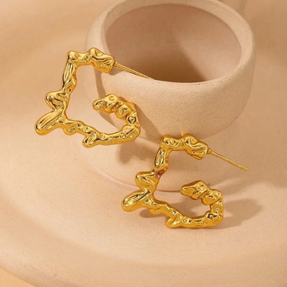 1 Pair Elegant Sector Water Droplets Heart Shape 304 Stainless Steel Ear Studs