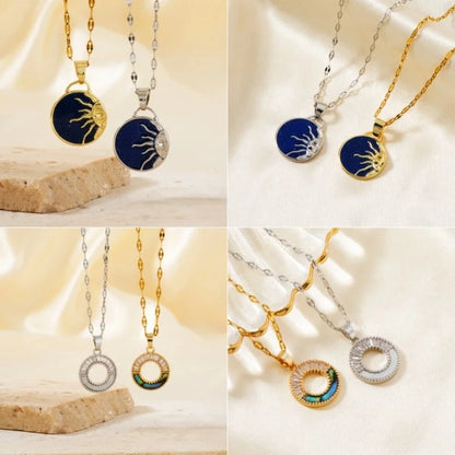 304 Stainless Steel Copper Coffee Bean Chain K Gold Plated Sun Color Block Zircon Pendant Necklace